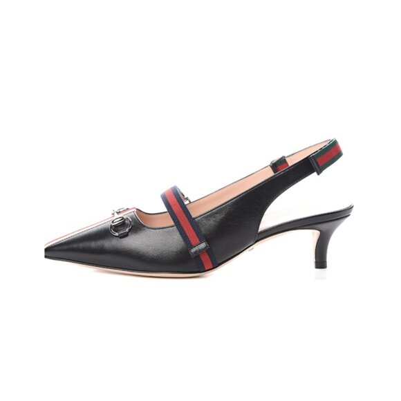Gucci Malaga Black Kid Web Horsebit Low Heel Slingback Pumps Sz 36.5 - Picture 14 of 14